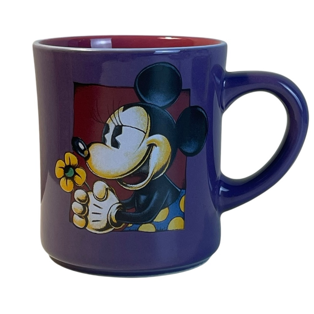 Walt Disney World Coffee Mug Tea Cup Minnie Mouse Purple Flower Ceramic 10 Oz